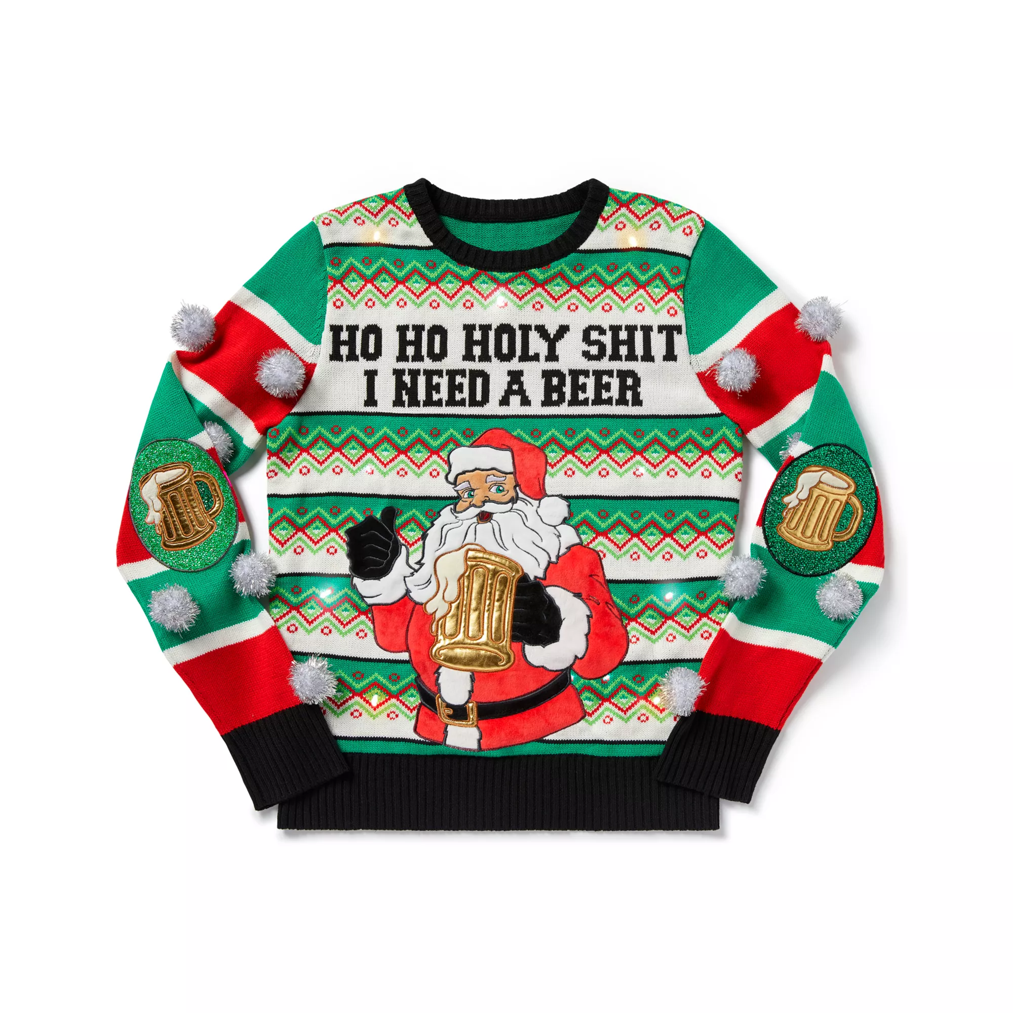 Light-Up Ho Holy Shit I Need a Beer Ugly Christmas Sweater