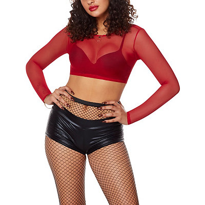 Black and Red Heart Mesh Crop Top - Spencer's