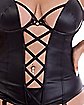 Plus Size Black Lace-Up Corset and G-String Panties