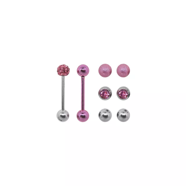 Multi-Pack Pink and Silvertone Barbells with Extra Balls - 14 Gauge at Spencer's