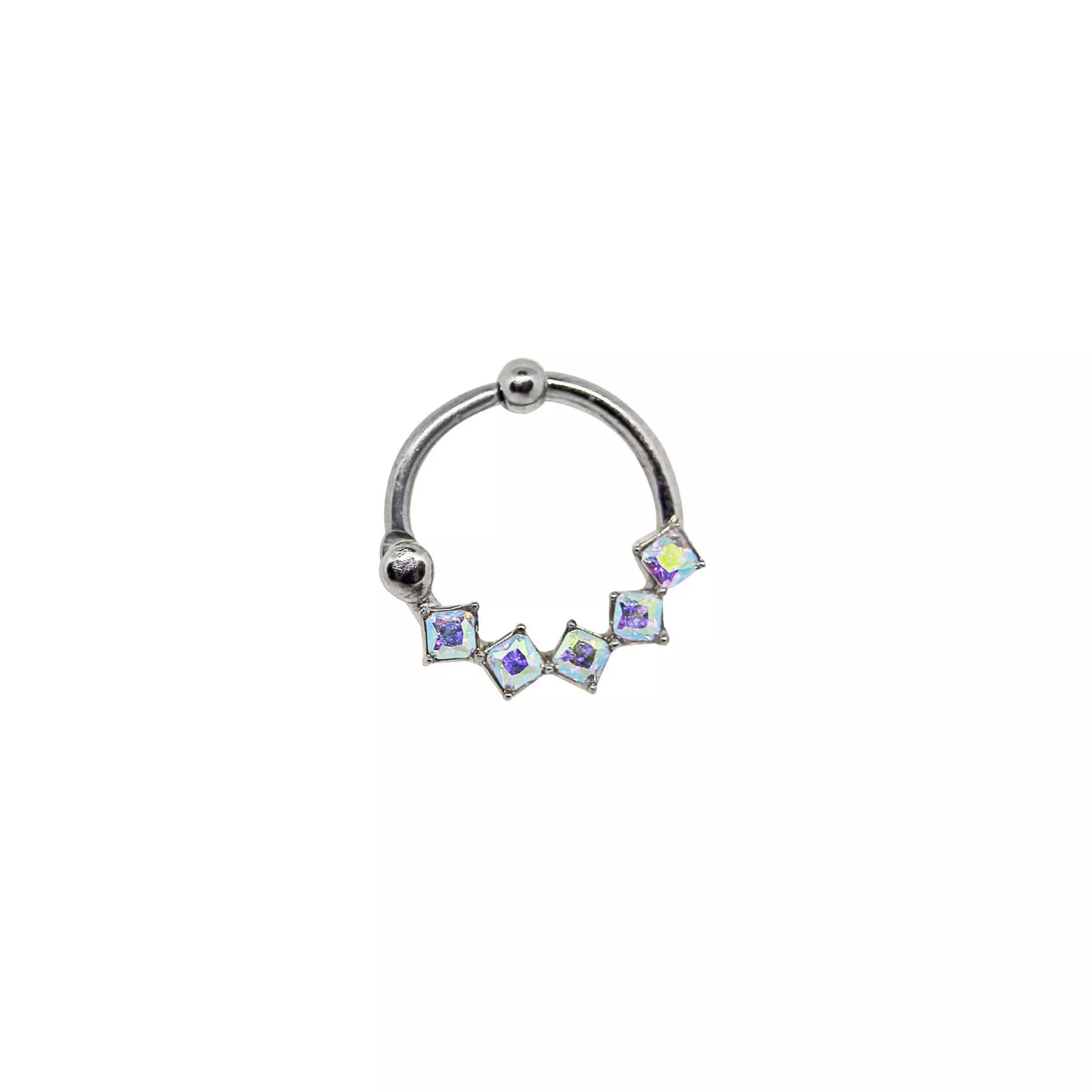 Silvertone CZ Aurora Borealis Effect Cartilage Ring - 16 Gauge at Spencer's