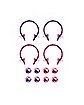 Multi-Pack Pink and Purple Horseshoe Rings 2 Pair With Extra Balls – 16 Gauge