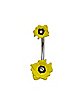 Yellow Double Flower Belly Ring - 14 Gauge