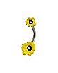 Yellow Double Flower Belly Ring - 14 Gauge