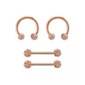 Multi-Pack Rose Goldtone Pave Nipple Barbells and Horseshoe Rings 2 Pair - 14 Gauge at Spencer's