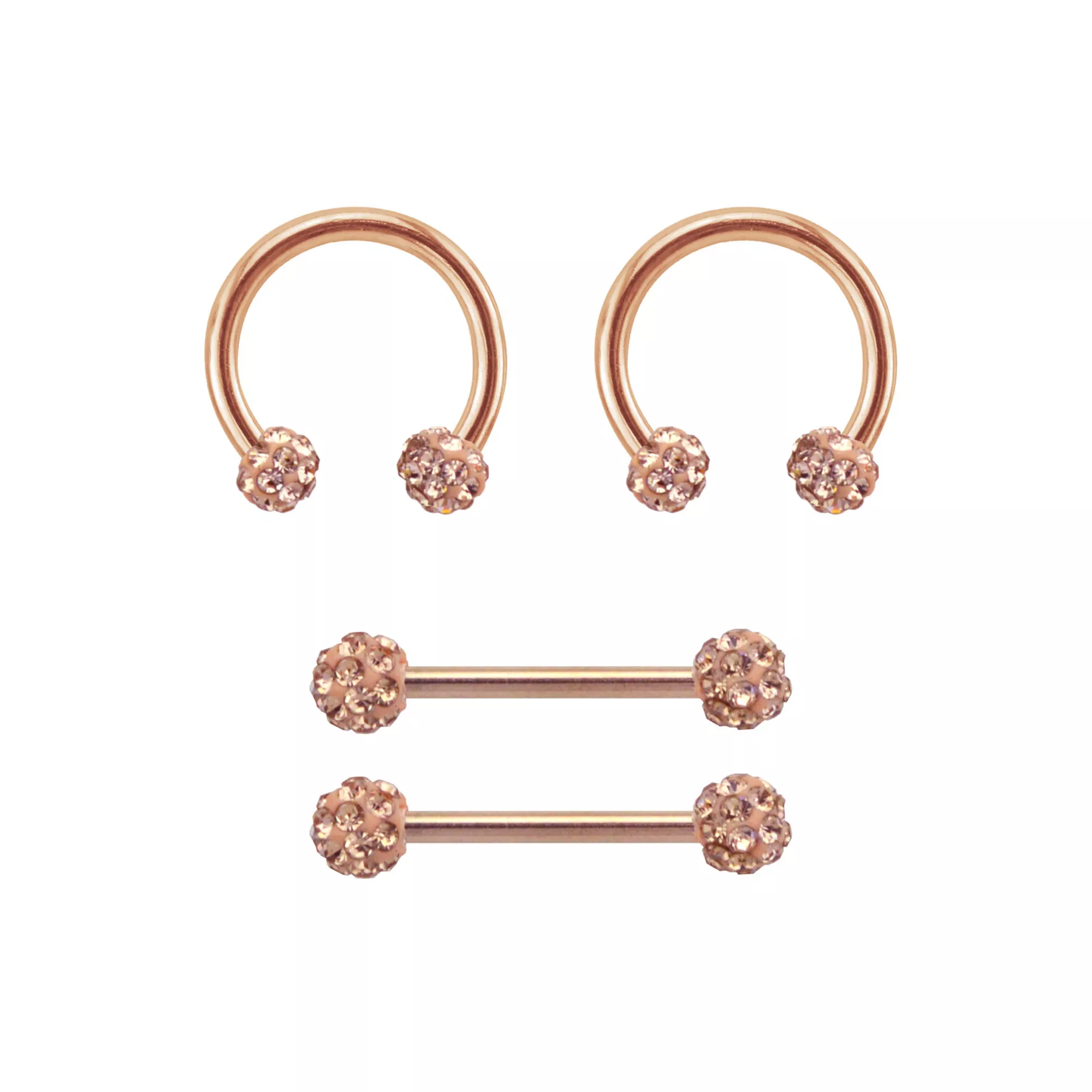Multi-Pack Rose Goldtone Pave Nipple Barbells and Horseshoe Rings 2 Pair - 14 Gauge at Spencer's
