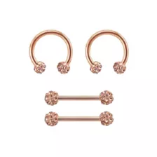 Multi-Pack Rose Goldtone Pave Nipple Barbells and Horseshoe Rings 2 Pair - 14 Gauge at Spencer's