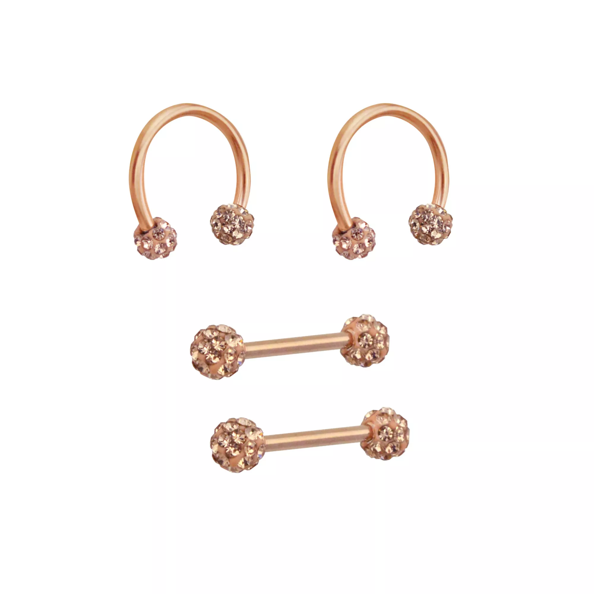 Multi-Pack Rose Goldtone Pave Nipple Barbells and Horseshoe Rings 2 Pair - 14 Gauge at Spencer's