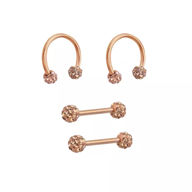 Multi-Pack Rose Goldtone Pave Nipple Barbells and Horseshoe Rings 2 Pair - 14 Gauge at Spencer's