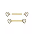 CZ Heart Goldtone Nipple Barbells - 14 Gauge at Spencer's