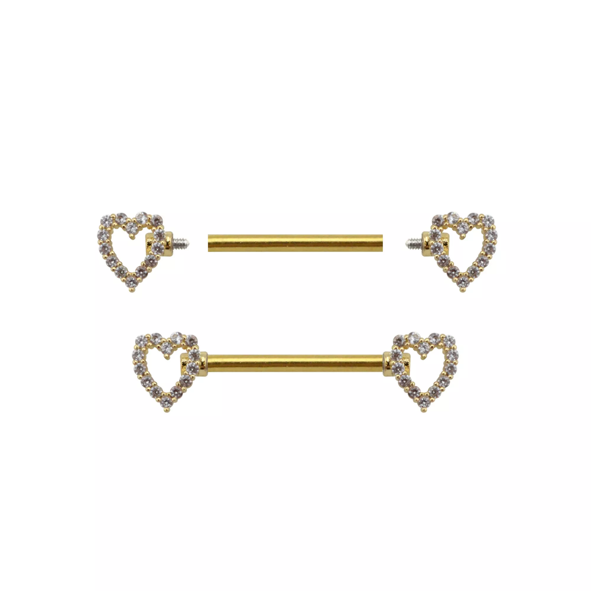 CZ Heart Goldtone Nipple Barbells - 14 Gauge at Spencer's