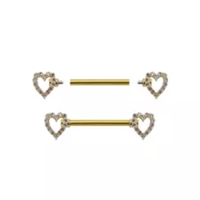 CZ Heart Goldtone Nipple Barbells - 14 Gauge at Spencer's