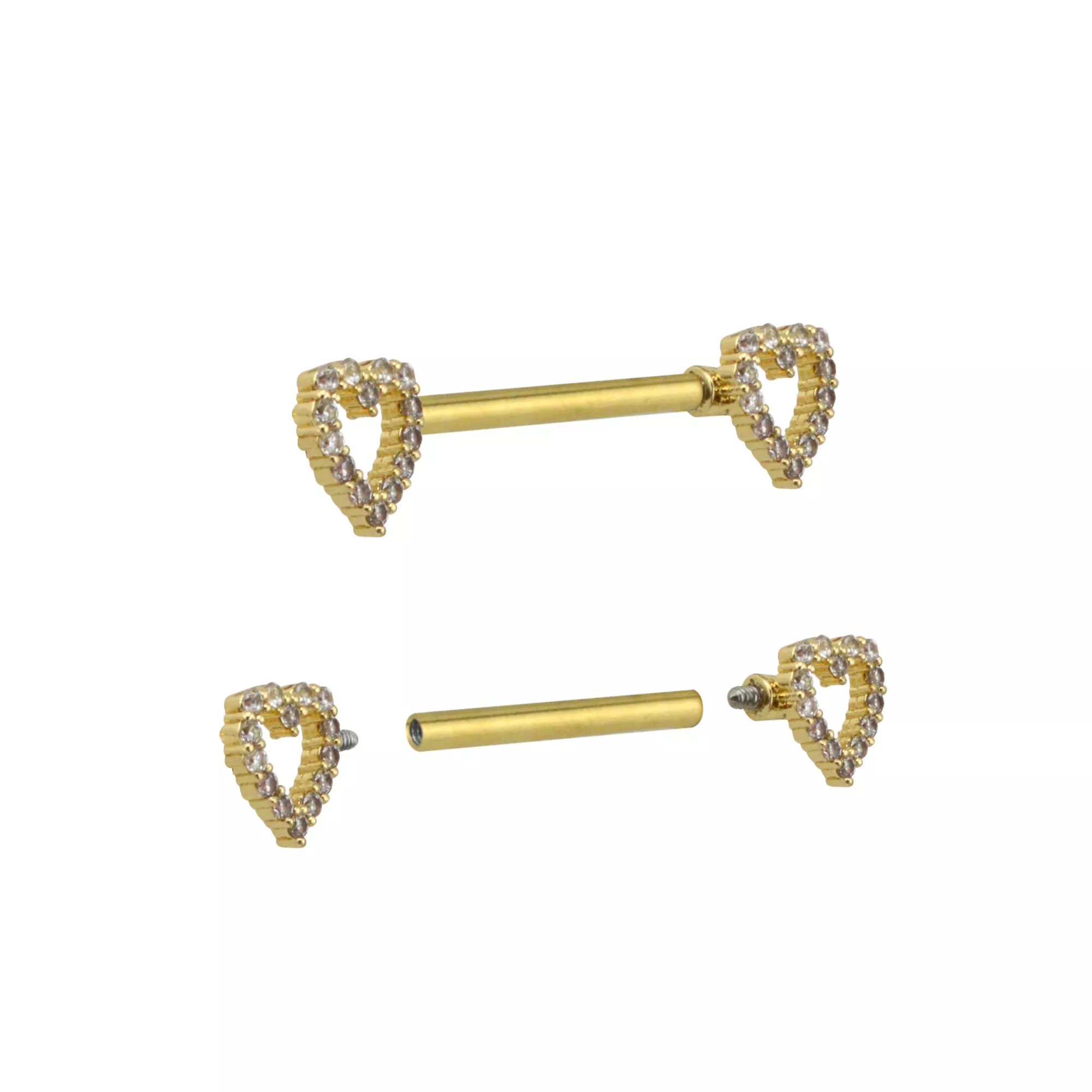 CZ Heart Goldtone Nipple Barbells - 14 Gauge at Spencer's