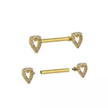 CZ Heart Goldtone Nipple Barbells - 14 Gauge at Spencer's