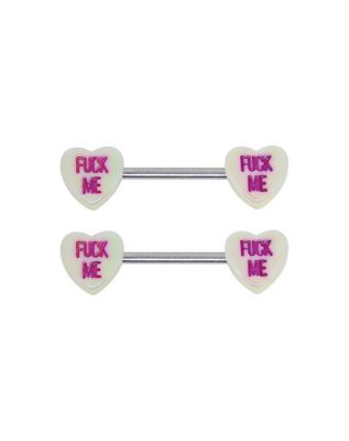 Heart Fuck Me Barbell Nipple Ring Set