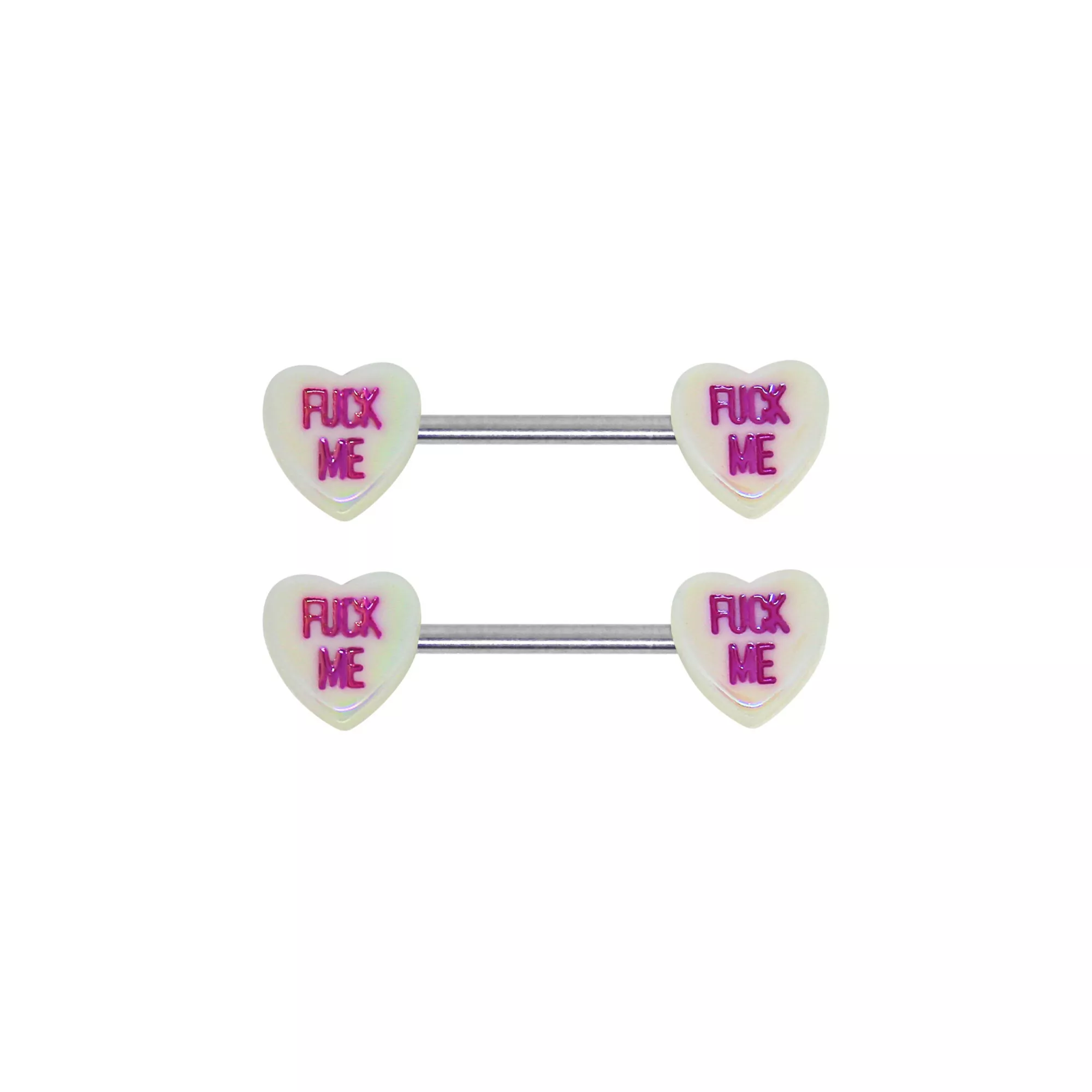Fuck Me Heart Nipple Barbells - 14 Gauge at Spencer's