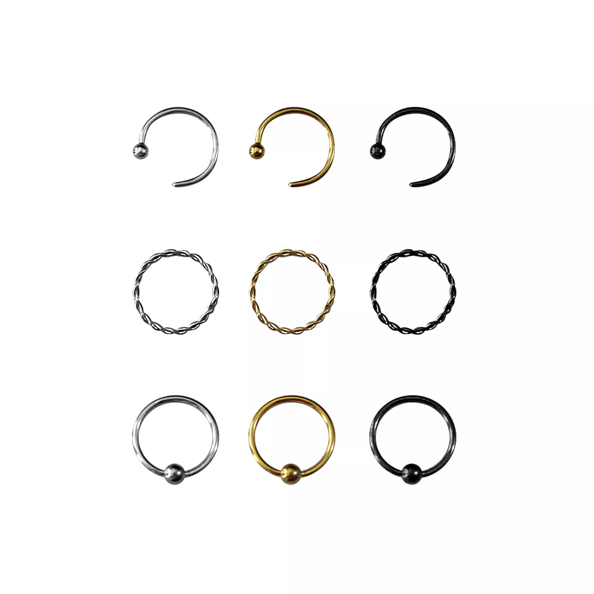Multi-Pack Assorted Style Nose Rings 9 Pack - 20 Gauge at Spencer's