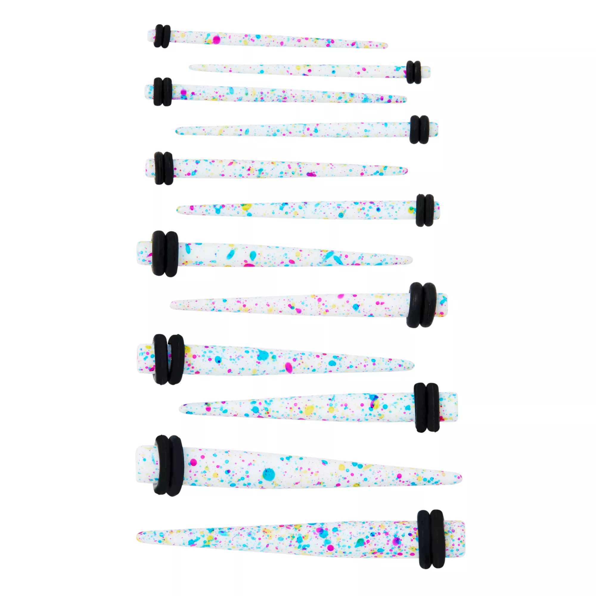 Multi-Pack Acrylic Splatter Tapers 6 Pair - 14-4 Gauge at Spencer's