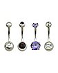 Multi-Pack CZ and Silvertone Belly Rings 4 Pack - 14 Gauge