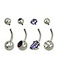 Multi-Pack CZ and Silvertone Belly Rings 4 Pack - 14 Gauge