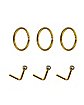 Multi-Pack CZ Goldtone L Bend and Hoop Nose Rings 6 Pack - 20 Gauge