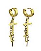 Goldtone Chain Crosses Dangle Huggie Hoop Earrings - 18 Gauge