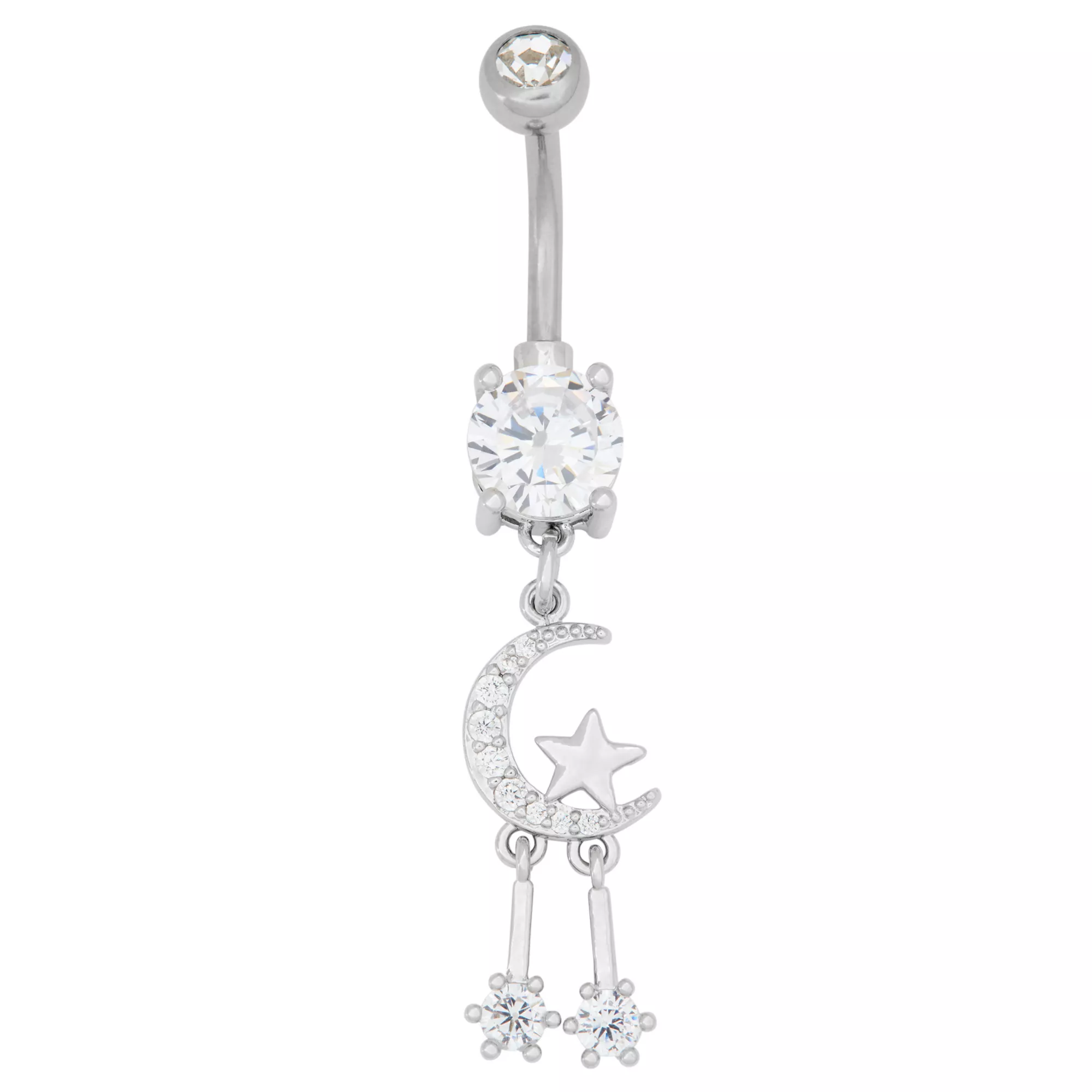 CZ Crescent Moon Dangle Belly Ring – 14 Gauge at Spencer's