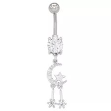 CZ Crescent Moon Dangle Belly Ring – 14 Gauge at Spencer's