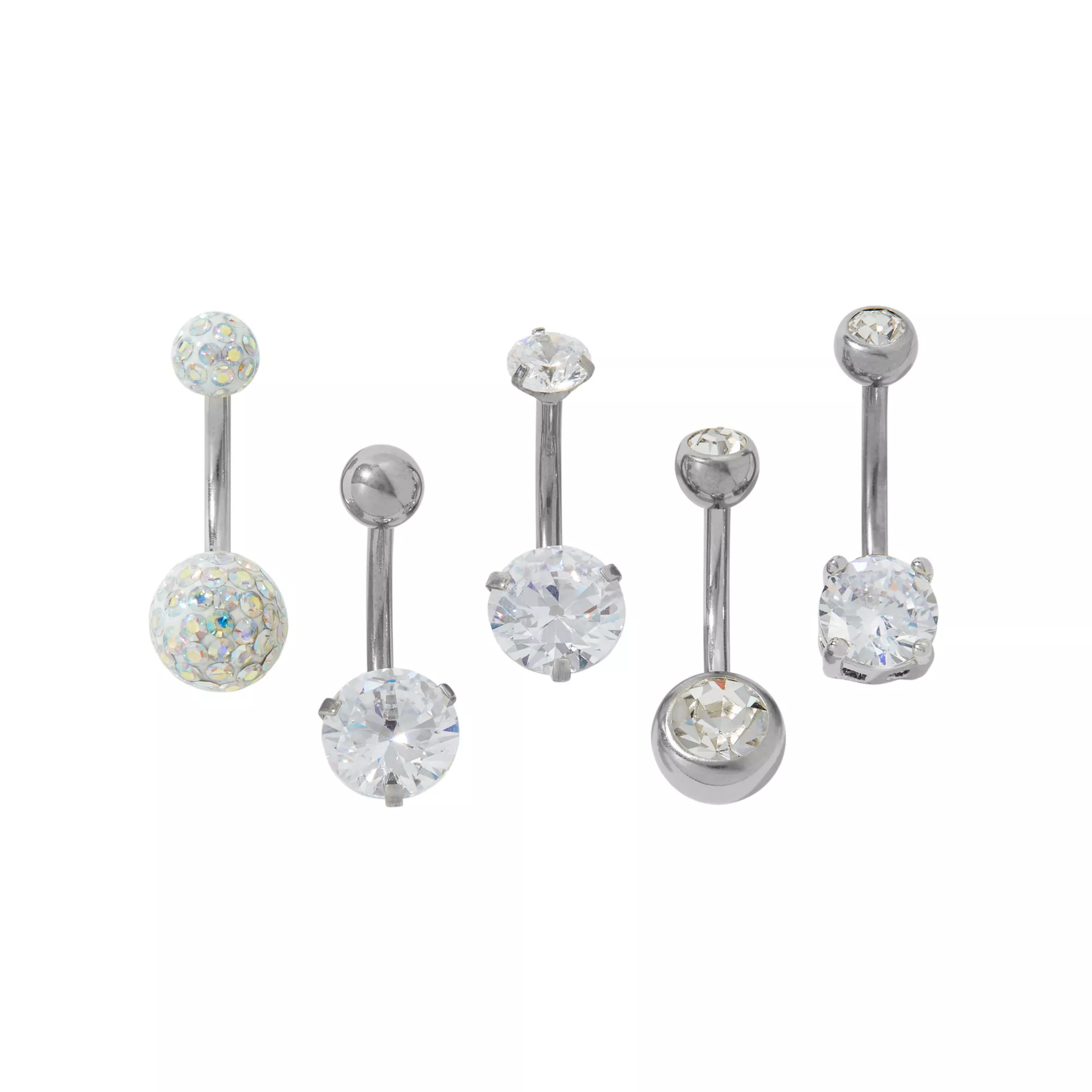 Multi-Pack CZ Ball Belly Rings 5 Pack – 14 Gauge at Spencer's