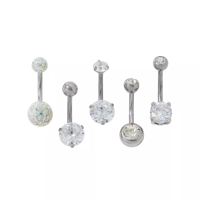 Multi-Pack CZ Ball Belly Rings 5 Pack – 14 Gauge
