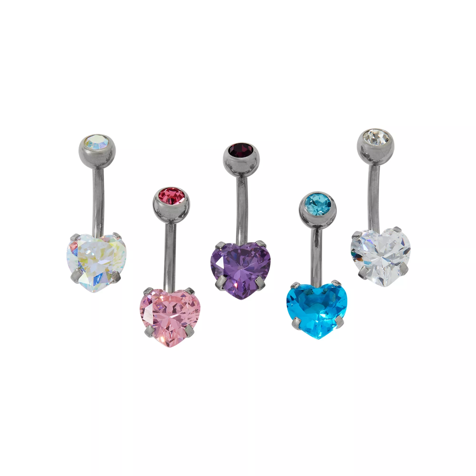 Multi-Pack CZ Heart Belly Rings 5 Pack – 14 Gauge at Spencer's
