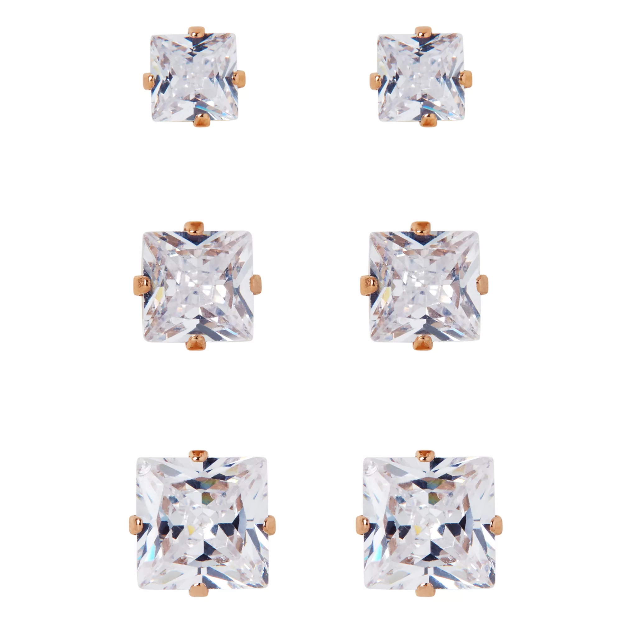 Multi-Pack Rose Goldtone CZ Square Stud Earrings 3 Pack – 20 Gauge at Spencer's
