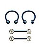 Multi-Pack Blue CZ Nipple Ring and Barbell - 14 Gauge