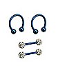 Multi-Pack Blue CZ Nipple Ring and Barbell - 14 Gauge