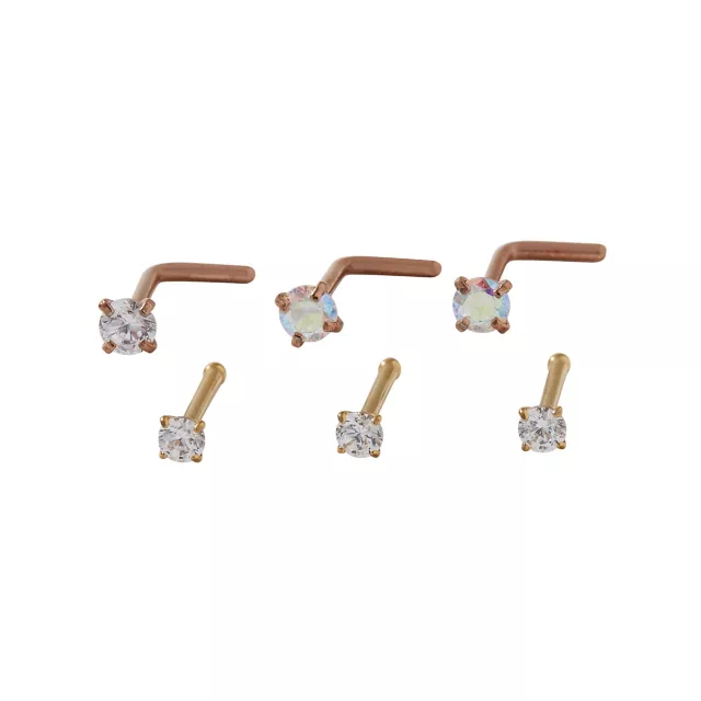 Multi-Pack Prong CZ Space Bone Nose Rings and L-Bend Nose Rings - 12 Pack at Spencer's