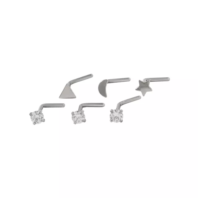 Multi-Pack Prong CZ Space Bone Nose Rings and L-Bend Nose Rings - 12 Pack at Spencer's