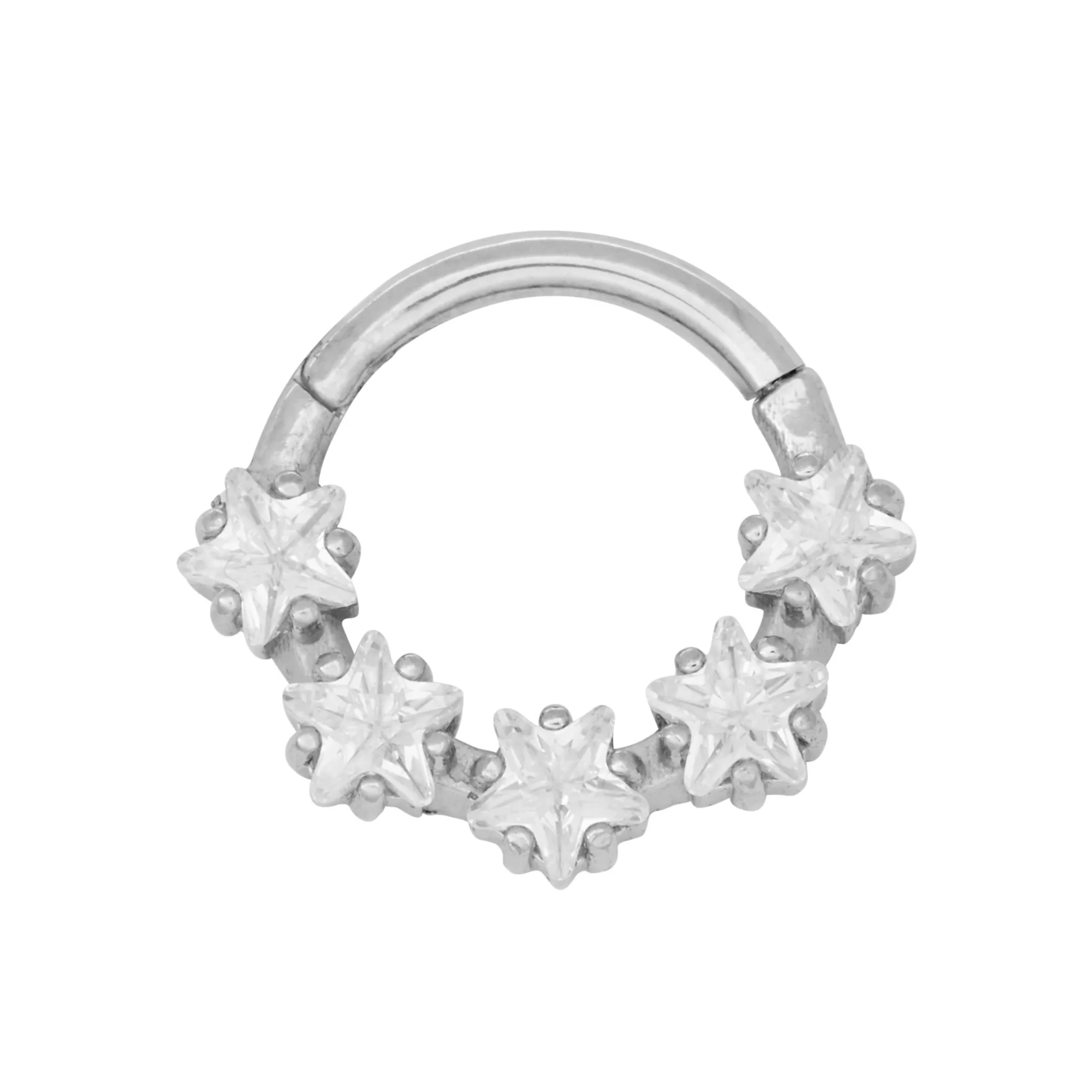 CZ Five Star Hinged Hoop Nose Ring - 16 Gauge at Spencer's