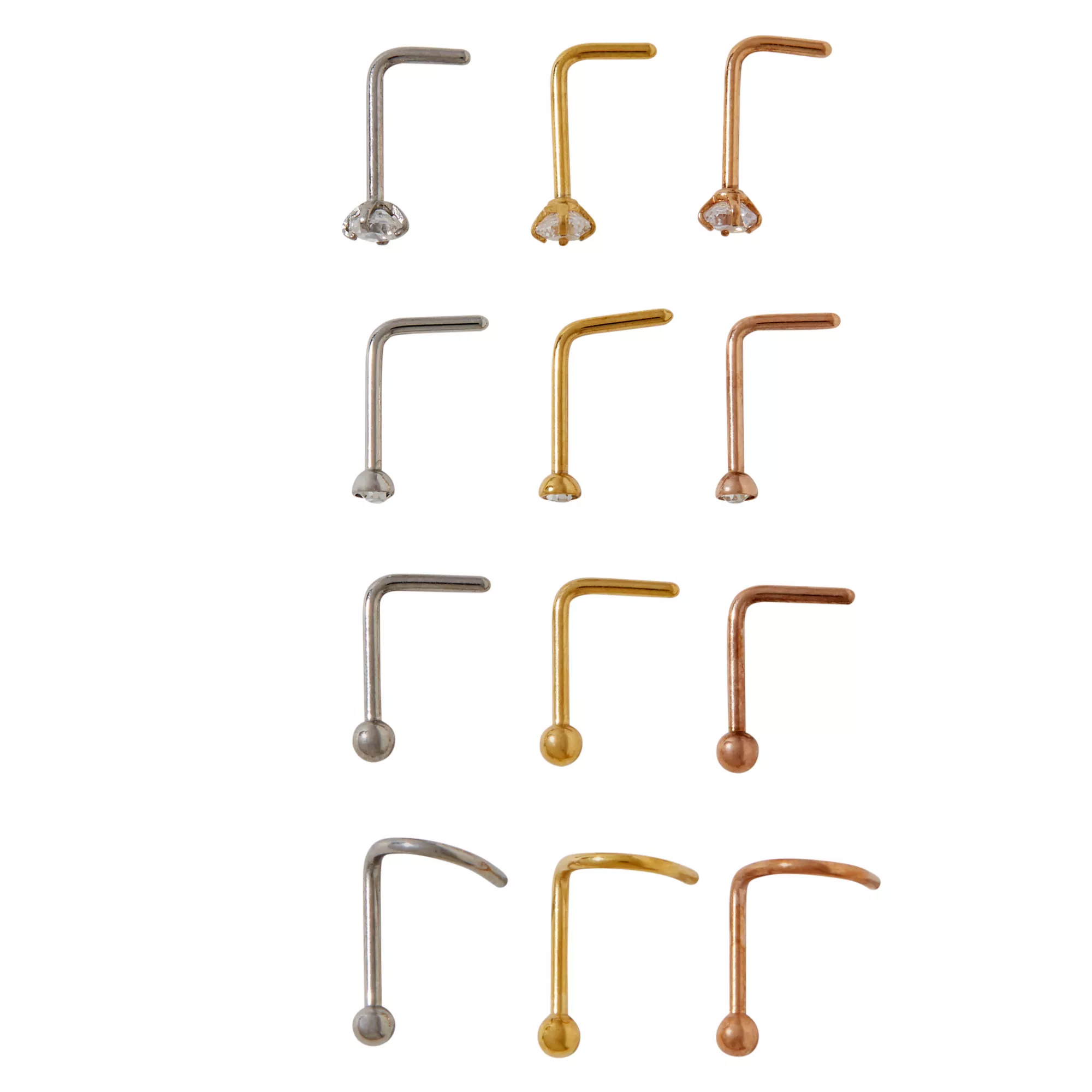 Multi-Pack CZ L-Bend and Screw Nose Rings 12 Pack at Spencer's