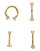 Multi-Pack Goldplated CZ Horseshoe Ring and Barbells 4 Pack - 16 Gauge