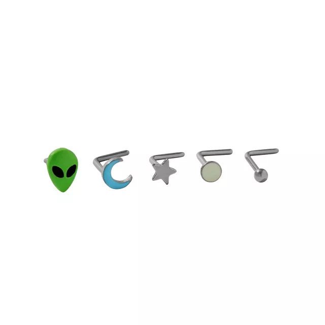 Multi-Pack Alien L-Bend Nose Rings 5 Pack – 20 Gauge at Spencer's