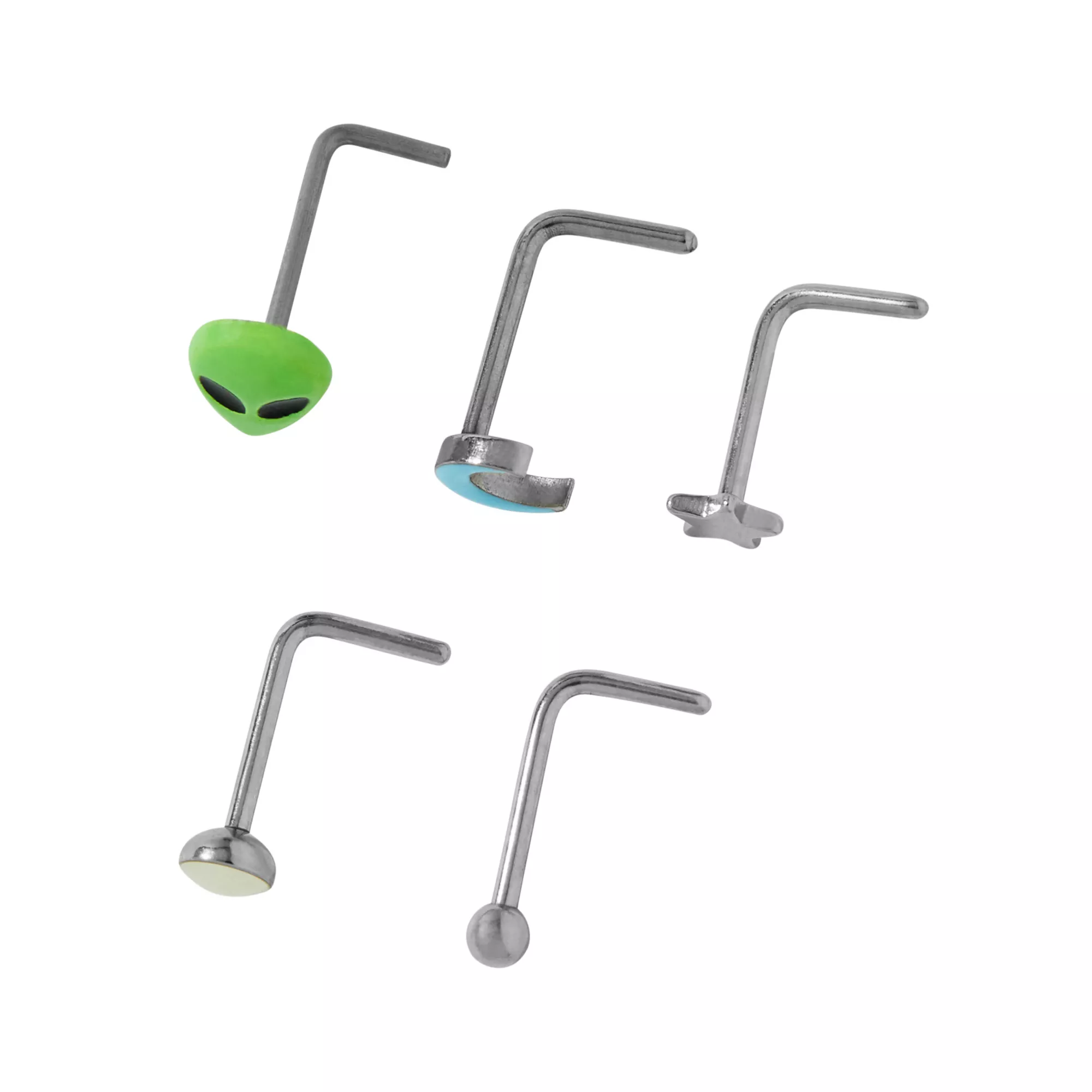 Multi-Pack Alien L-Bend Nose Rings 5 Pack at Spencer's