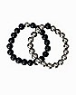 Black and Silver Long Distance Beaded Bracelets - 2 Pack