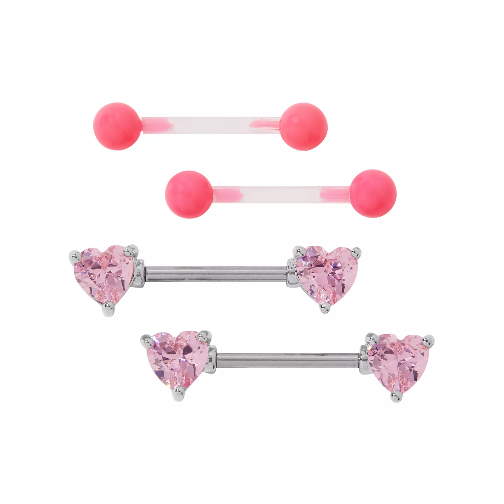 Multi-Pack CZ Pink Heart Nipple Barbells - 2 Pair at Spirit Halloween
