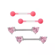 Multi-Pack CZ Nipple Barbells 2 Pair – 14 Gauge at Spencer's