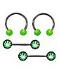 Multi-Pack Green CZ Leaf Barbell and Horseshoe Nipple Rings 4 Pack – 14 Gauge
