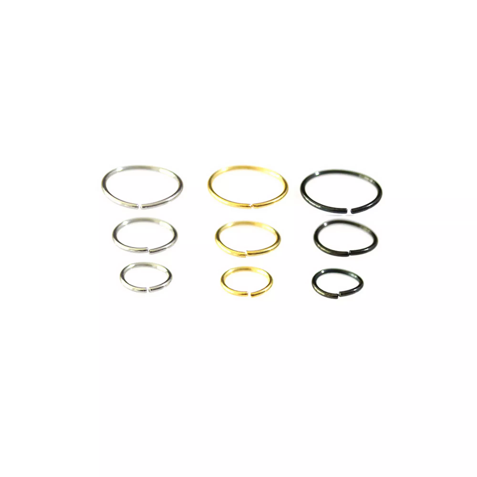 Multi-Pack Goldtone Silvertone Black Hoop Nose Rings 9 Pack - 20 Gauge at Spencer's