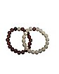Brown and Cream White Long Distance Beaded Bracelets - 2 Pack