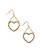 Gold Heart Barb Wire Fish Hook Dangle Earrings