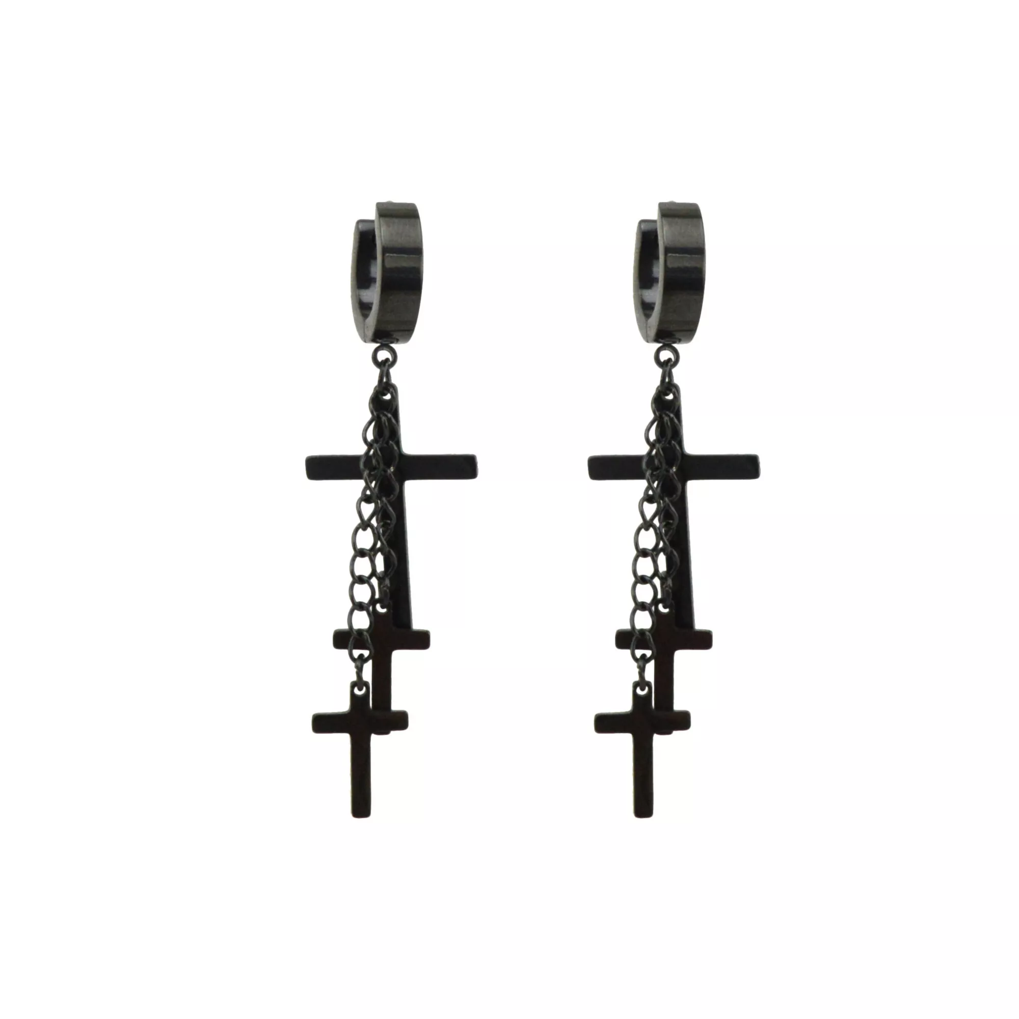 Black Cross Chain Dangle Huggie Earrings at Spencer's
