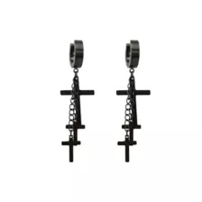 Black Cross Chain Dangle Huggie Earrings at Spencer's